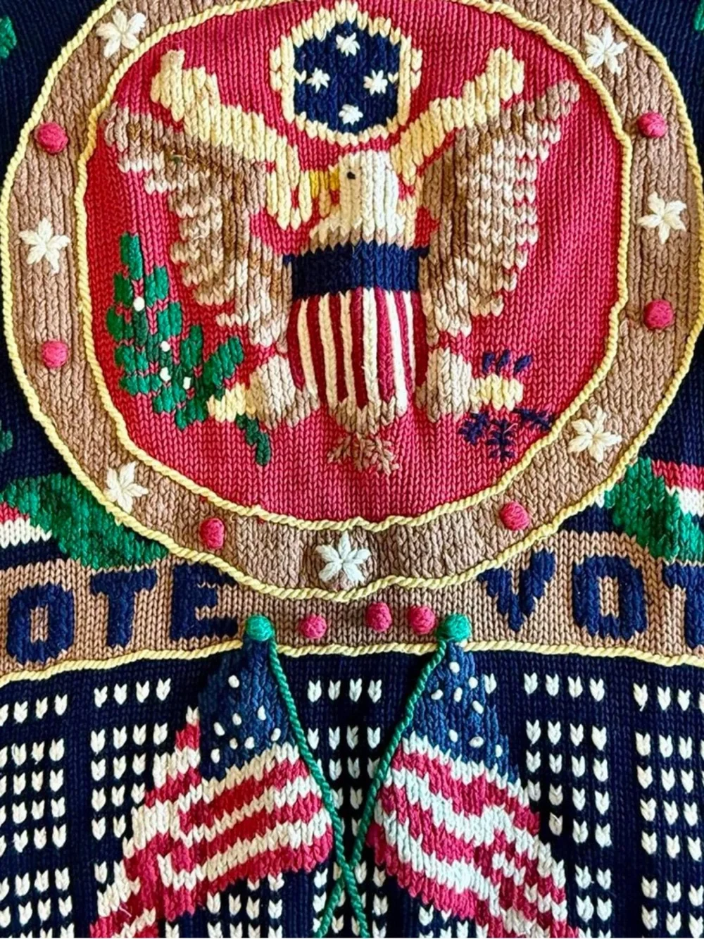 Vintage Traditional Trading Co Election Vote Themed Hand Knit Cardigan Size M - Picture 7 of 8